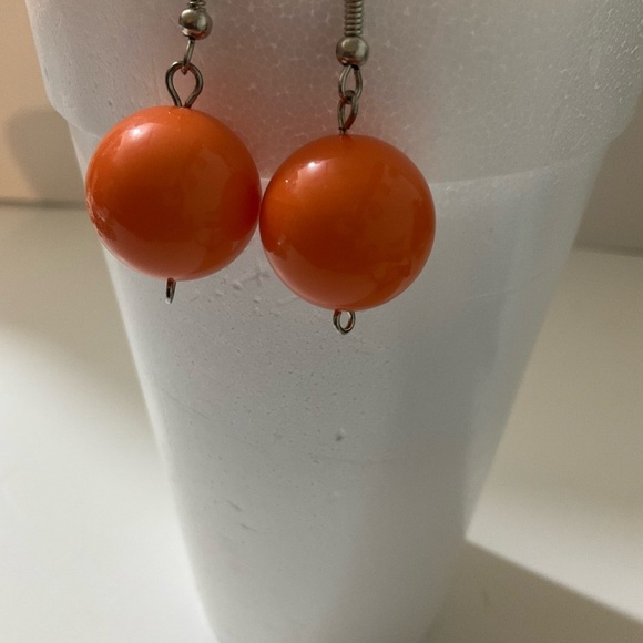 Hand Crafted Pierced Orange Dangle Earrings Ball - Picture 4 of 4